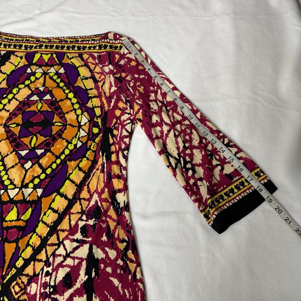 Colorful Ice Multicolor Shift Mosaic Print Dress 3/4 Sleeve Womens 8 Boho - Picture 9 of 13